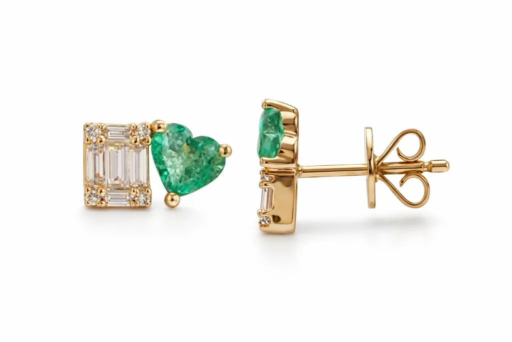 HEART OF EMERALD DIAMOND STUD EARRINGS — Earrings | Eterna Jewels Austin TX