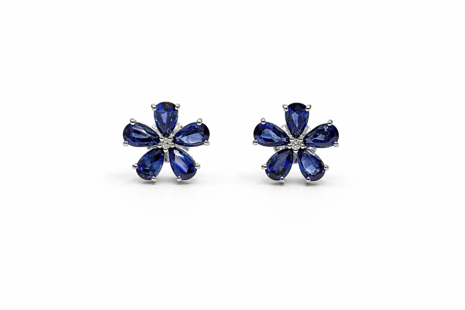 SAPPHIRE FLOWER STUDS — Earrings | Eterna Jewels Austin TX