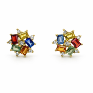 18K YG PRISM CLUSTER EARRING STUDS CERT QD023TXS