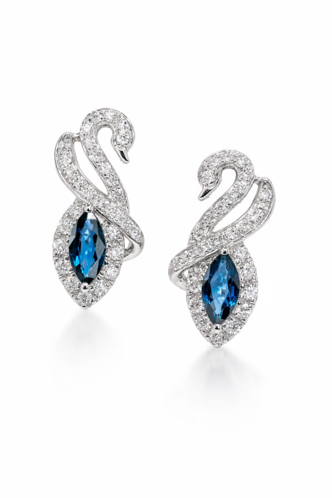 SWAN ESSENCE SAPPHIRE HUGGIES — Earrings | Eterna Jewels Austin TX