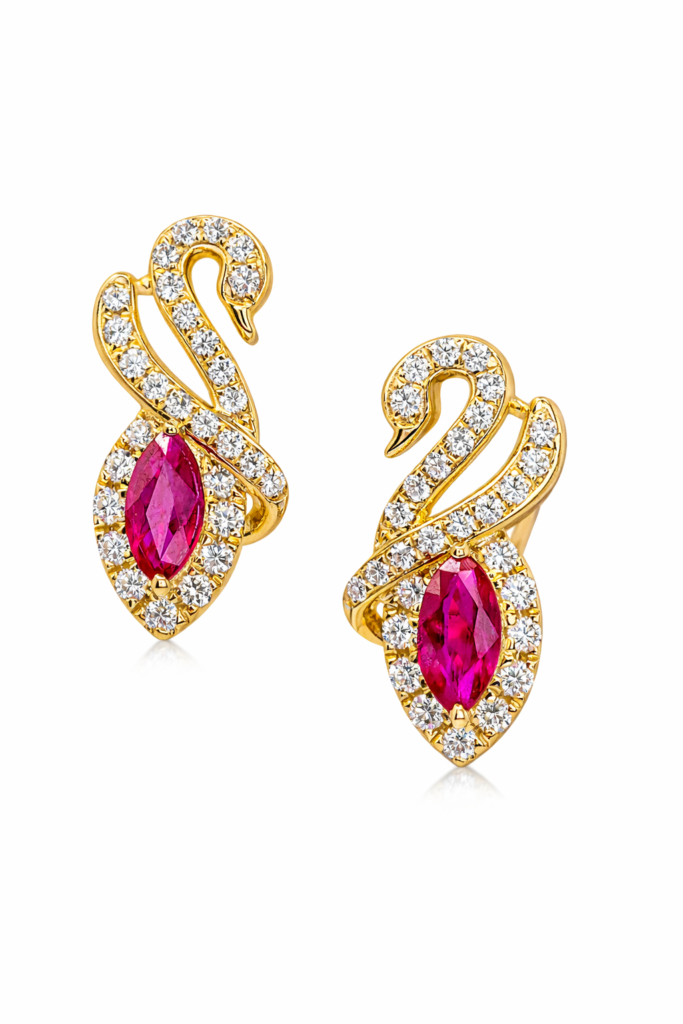 SWAN ESSENCE RUBY HUGGIES — Earrings | Eterna Jewels Austin TX