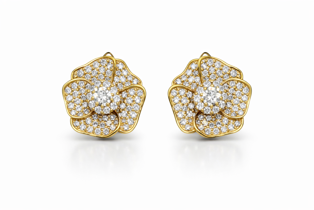 DAWN BLOSSOM DIAMOND HUGGIES — Earrings | Eterna Jewels Austin TX