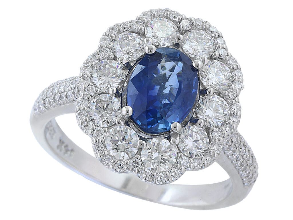 BLUE SAPPHIRE FLORAL DIAMOND RING — Ring | Eterna Jewels Austin TX