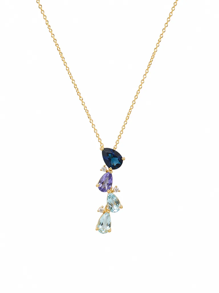 14K yellow gold multicolor topaz and diamond necklace by Eterna Jewels