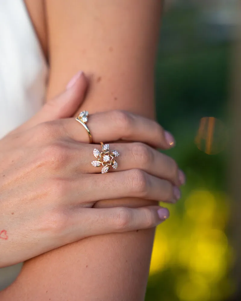 Hand wearing diamond rings, engagement rings at Eterna Jewels Austin