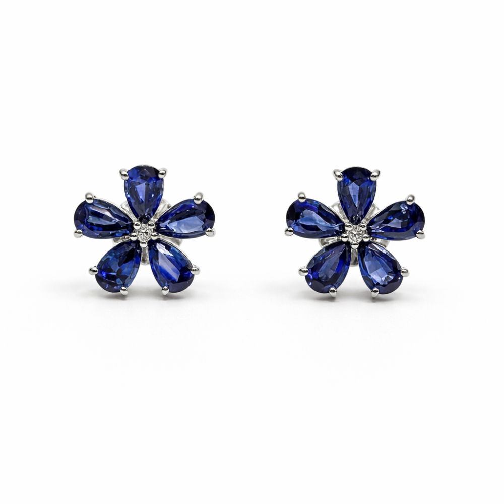SAPPHIRE FLOWER STUDS — Earrings | Eterna Jewels Austin TX