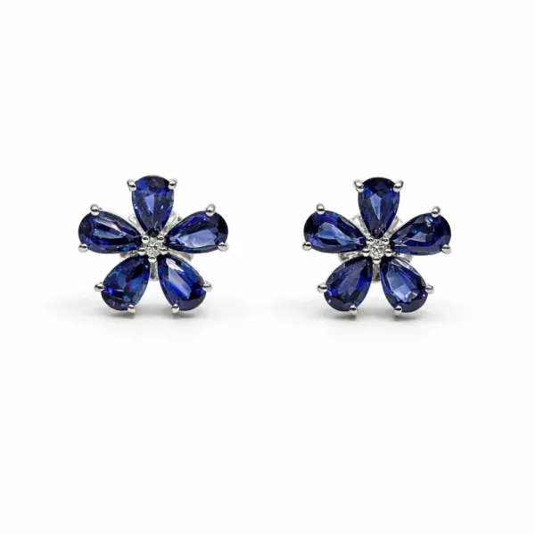 SAPPHIRE FLOWER STUDS — Earrings | Eterna Jewels Austin TX