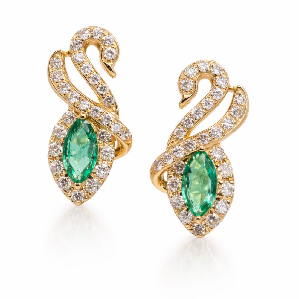 SWAN ESSENCE EMERALD HUGGIES — Earrings | Eterna Jewels Austin TX