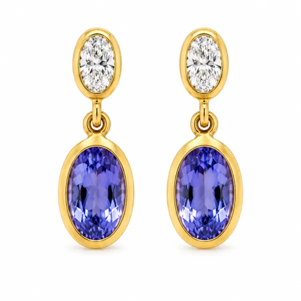 18KY OVAL 1.38CTSAPPH/.25CT DIA DROP EAR | Eterna Jewels Austin TX